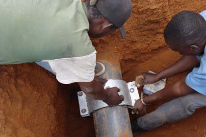 the water pipes being installed