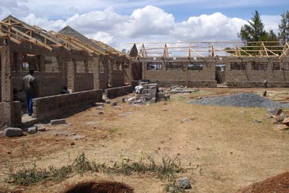The rafters being built on the classrooms