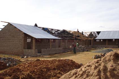 The roofing material fixed onto the classrooms