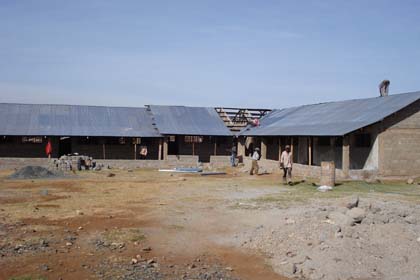 The roofing material fixed onto the classrooms